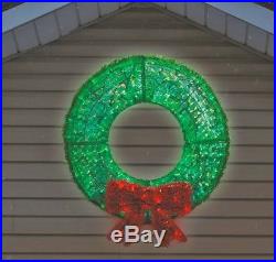 Bright 36 LED Green Wreath Red Tinsel Reflective Bow Christmas Yard Roof Decor