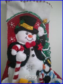 Bucilla Dapper Snowman Finished Christmas Stocking/Lined