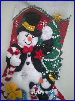 Bucilla Dapper Snowman Finished Christmas Stocking/Lined
