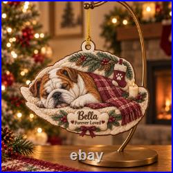 Bulldog Memorial Personalized Wooden Christmas Ornament 3.5 inch Christmas Decor