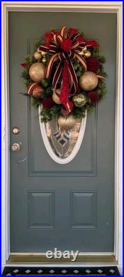 Burgundy & Gold Velvet Christmas Wreath Ralph Lauren Inspired Cypress Decor