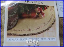 Burlap Santa Ruffled Tree Skirt Merry Christmas 48 Round, New