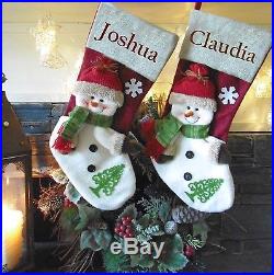 Burlap Snowman Personalised Christmas Stockings Embroidered with names