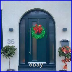 CGC 60cm Green & Red Bow Extra Large Pre lit LED Green Christmas Wreath Light