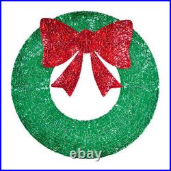CGC 90cm Green & Red Bow Extra Large Pre lit LED Green Christmas Wreath Light