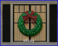 CGC Christmas Wreath Large Medium Artificial 90cm 60cm Lit LED Green Bow Outdoor