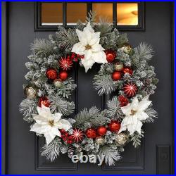 CGH 30 Pre-Lit LED with Twinkle Poinsettia Artificial Wreath, Christmas Decor