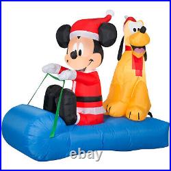 CHRISTMAS 5 FT SANTA MICKEY MOUSE PLUTO SLED SLEIGH GEMMY Airblown Inflatable