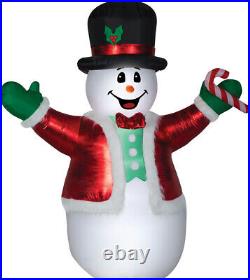 CHRISTMAS 8.5 FT MIXED MEDIA SNOWMAN CANDY CANE Airblown Inflatable GEMMY