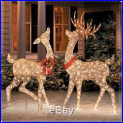 CHRISTMAS BUCK DOE SCULPTURE SET REINDEER DEER LIGHT OUTDOOR YARD XMAS DECOR NEW