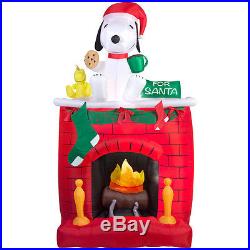 CHRISTMAS GEMMY PEANUTS SNOOPY WOODSTOCK ON FIREPLACE WithSANTA COOKIE INFLATABLE