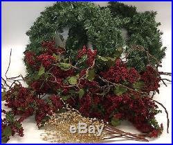 CHRISTMAS LARGE GROUP of Spectacular Red Berry Vines, Beaded Sprays, And Wreaths