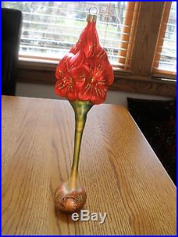 CHRISTMAS ORNAMENT-SMITH AND HAWKEN-RED AMARYLLIS-11 1/2H GLASS-GERMANY