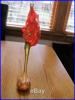 CHRISTMAS ORNAMENT-SMITH AND HAWKEN-RED AMARYLLIS-11 1/2H GLASS-GERMANY