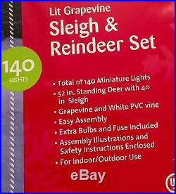 CHRISTMAS WHITE REINDEER AND SLEIGH LIGHTED GLITTER HOLIDAY WINTER YARD DECOR