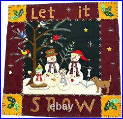 CHRISTMAS XL PIllow SHAM NEW WORLD ARTS Snow Family HANDMADE DETAILED Wool