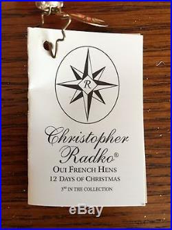 Christopher Radko 12 Days Of Christmas Ornament / 3 Three / Oui French Hens /nwt