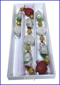 CHRISTOPHER RADKO Santa Hearts Christmas Garland 1993 Retired Hand Painted Glass