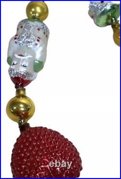 CHRISTOPHER RADKO Santa Hearts Christmas Garland 1993 Retired Hand Painted Glass