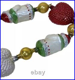 CHRISTOPHER RADKO Santa Hearts Christmas Garland 1993 Retired Hand Painted Glass