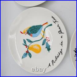 CRATE & BARREL Appetizer Plates Red Metal Stand 12 days of Christmas Porcelain