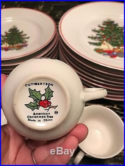 CUTHBERTSON American Christmas Tree Lot of 44 Pieces Red Trim Dinner Salad Bread