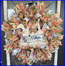 Carrot & Bunny Butt Welcome Easter Front Door Wreath, Spring Summer Everyday
