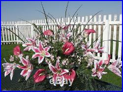 Cemetery Pink White Lily Valentines Day Funeral Sympathy Grave Saddle Urn Flower