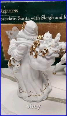 Centerpiece Traditions Porcelain Santa With Sleigh & Reindeer in Original Box Centerpiece Traditions Porcelain Santa With Sleigh & Reindeer in Original Box