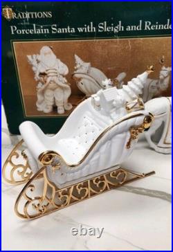 Centerpiece Traditions Porcelain Santa With Sleigh & Reindeer in Original Box Centerpiece Traditions Porcelain Santa With Sleigh & Reindeer in Original Box