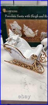 Centerpiece Traditions Porcelain Santa With Sleigh & Reindeer in Original Box Centerpiece Traditions Porcelain Santa With Sleigh & Reindeer in Original Box