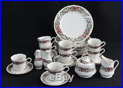 Centurion Collection RIBBON HOLLY Christmas Dishware 28 pc Set Green Red Gold
