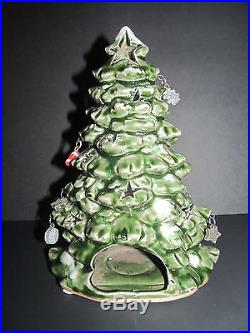 Ceramic Christmas Tree Tea Light Holder 8 1/2 Tall Hanging Ornaments Cut Outs