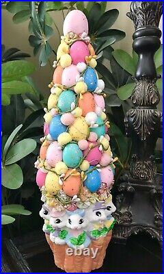 Ceramic Easter Bunny With Carrots Eggs Topiary Tree Centerpiece Decor 15