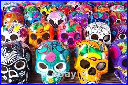 Ceramic Skulls Large x 8, Dia de los Muertos Skull Decor, Mexican Fiesta Decor
