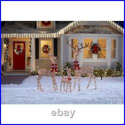 Champagne 3 Piece Lighed Deer Family Outdoor Christmas Yard Decor