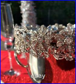 Champagne, Wine, Ice Bucket Silver Plated Elaborate Crystal Floral Rim -Weddings