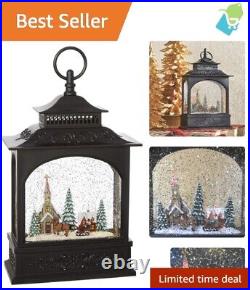 Charming 11 Inch Black Musical Water Lantern with Swirling Glitter & Carols