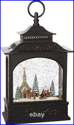 Charming 11 Inch Black Musical Water Lantern with Swirling Glitter & Carols
