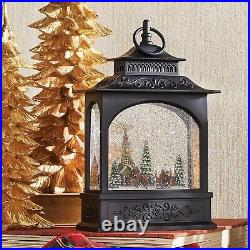 Charming 11 Inch Black Musical Water Lantern with Swirling Glitter & Carols