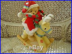 Cherished Teddies Musical Christmas Santa Bear On Reindeer Retired New
