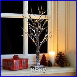 Christmas 2Ft Snowy Effect Twig Tree Pre-Lit 24 Led Warm White Lights Decoration