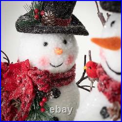 Christmas 2 pc Large Jolly Snowman Figurine with Twig Arms Cardinal 22.5