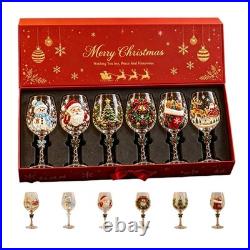 Christmas 3D Wine Glass Collection Gift Box Set, 6 Festive Designs