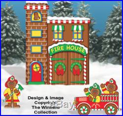 Christmas 3 Piece Gingerbread Firehouse Wood Outdoor Yard Decor Art, Christmas