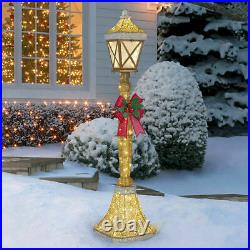 Christmas 6ft Gold Glitter Lamp Post with Bow Indoor Outdoor 120 LED Lights
