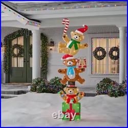 Christmas 7.5FT Santa Bear Candy Cane Lighted Gifts Outdoor Lawn Yard Art Set