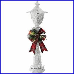 Christmas 90cm 25 LED White Glitter Lamp Post Bow Indoor Outdoor Lights Up Tall