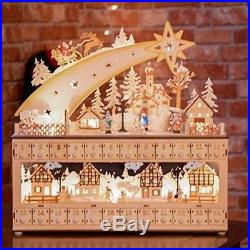 Christmas Advent Calendar Wooden Lighted Village Elegant Chic Holiday Home Decor