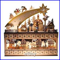 Christmas Advent Calendar Wooden Lighted Village Elegant Chic Holiday Home Decor